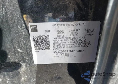 2022 Chevrolet Malibu Fwd Lt z USA, uszkodzony, nr VIN 1G1ZD5ST5NF153857